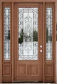 Mahogany Door with Iron Classic Glass and Sidelights