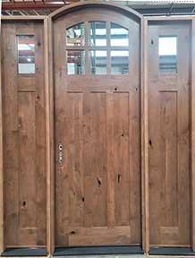 Arched 6 Lite Knotty Alder Craftsman Door with Sidelights